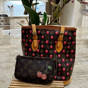 Louis Vuitton Monogram Murakami Cerises Bucket Bag and Pochette 2005
